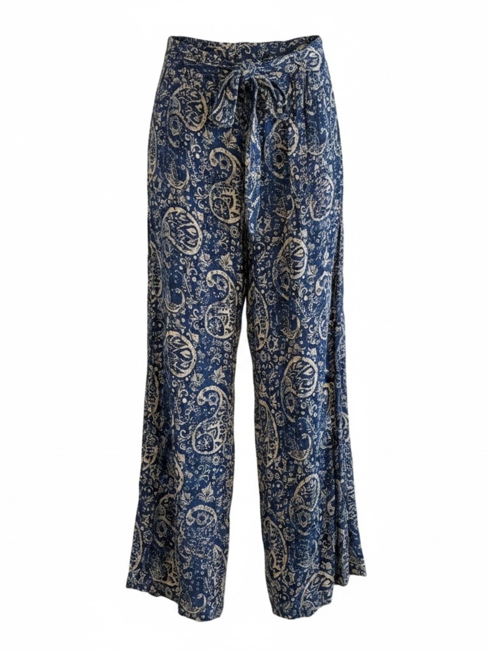 Rewash Navy & Cream Paisley Wide-Leg Tie-Waist Pants